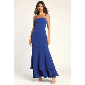 NWOT size Large LULU'S Royal Blue Tiered Trumpet Hem Maxi Dress. BD90558L